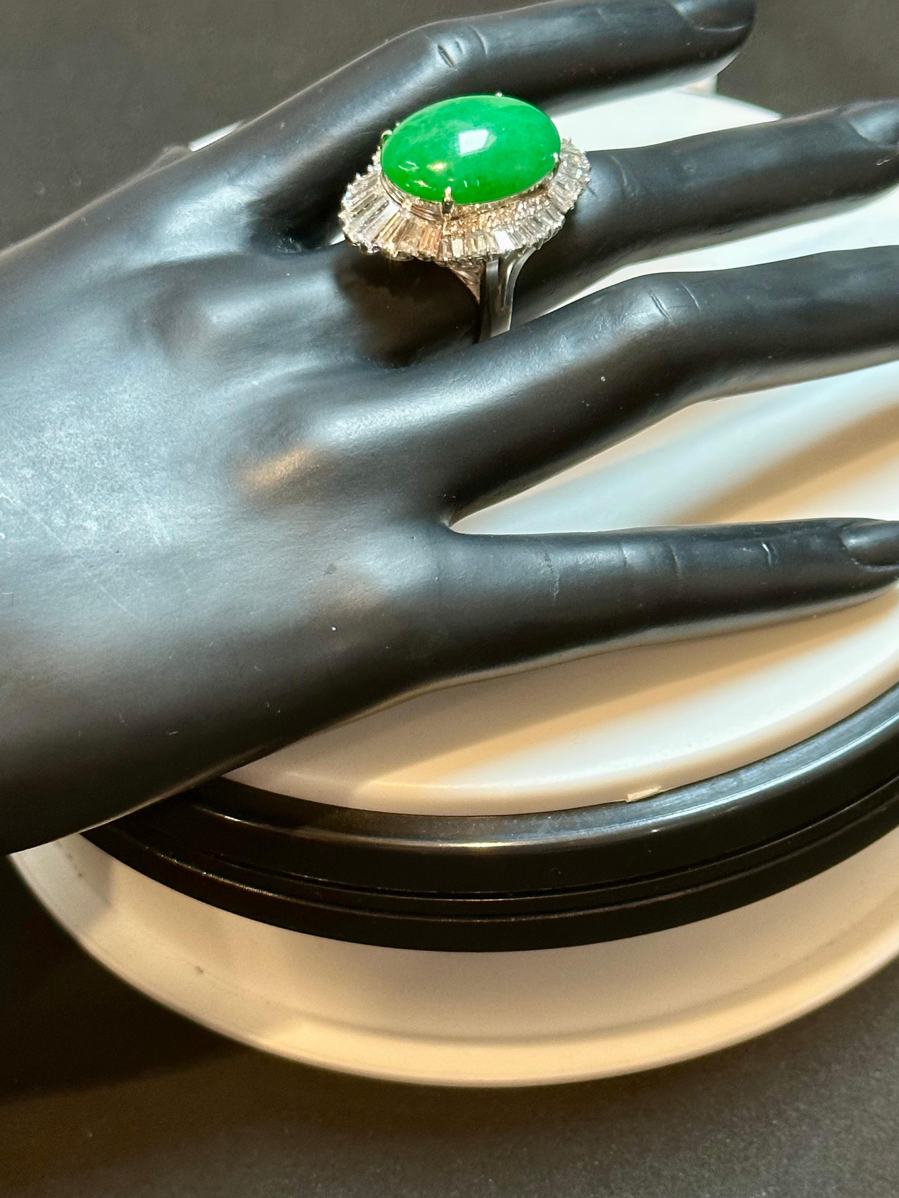 GIA Certified 23 Carat Jadeite Jade +4.5ct Diamond Cocktail Ring Platinum Estate For Sale 3