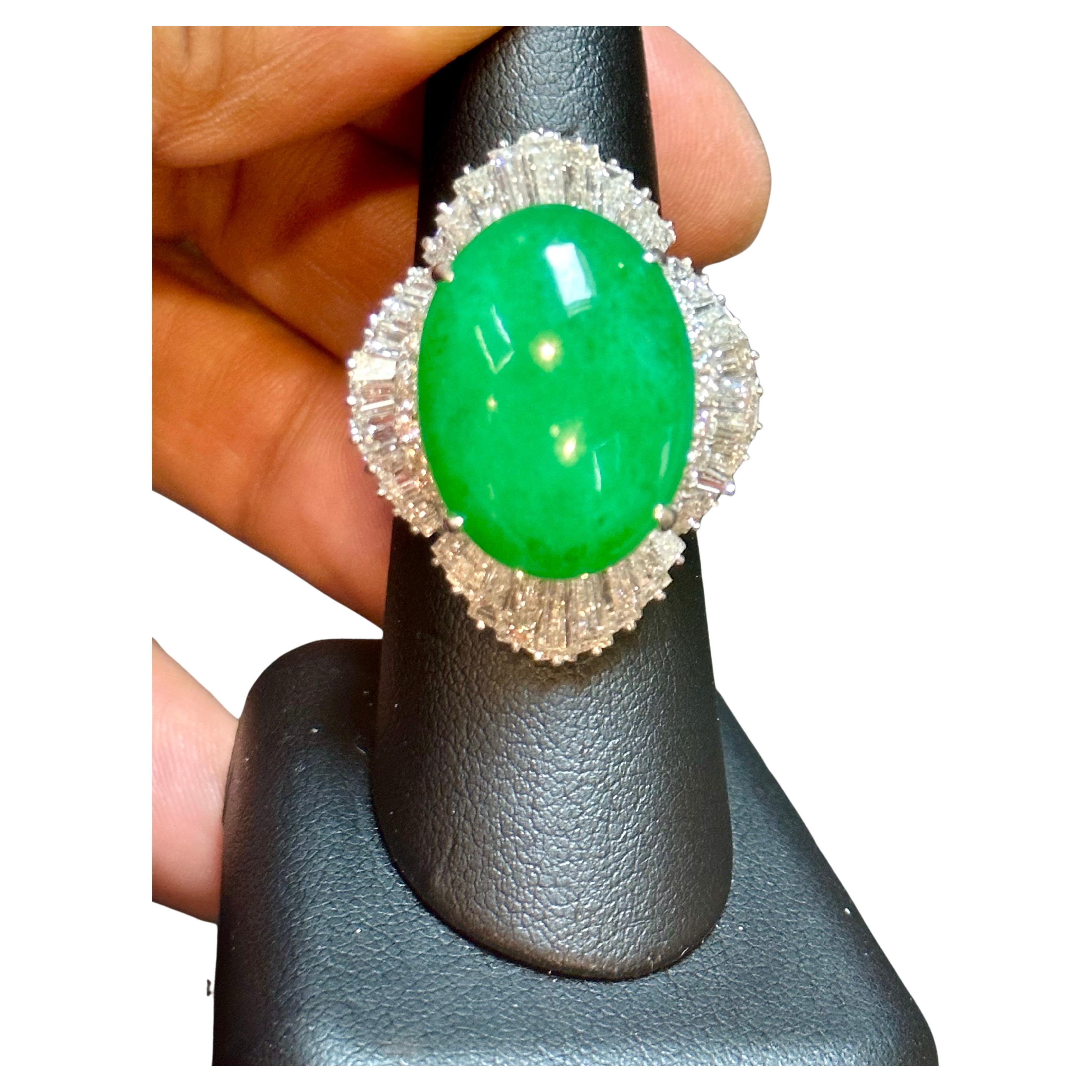 GIA Certified approximately 23to 25 Carat Jadeite Jade +4.5Ct Diamond Cocktail Ring Platinum Estate
This jade ring has two certificates , one by GIA and other one is by Hongkong Jade & Stone Laboratory Limited 
GIA Report # 6223505372, Double