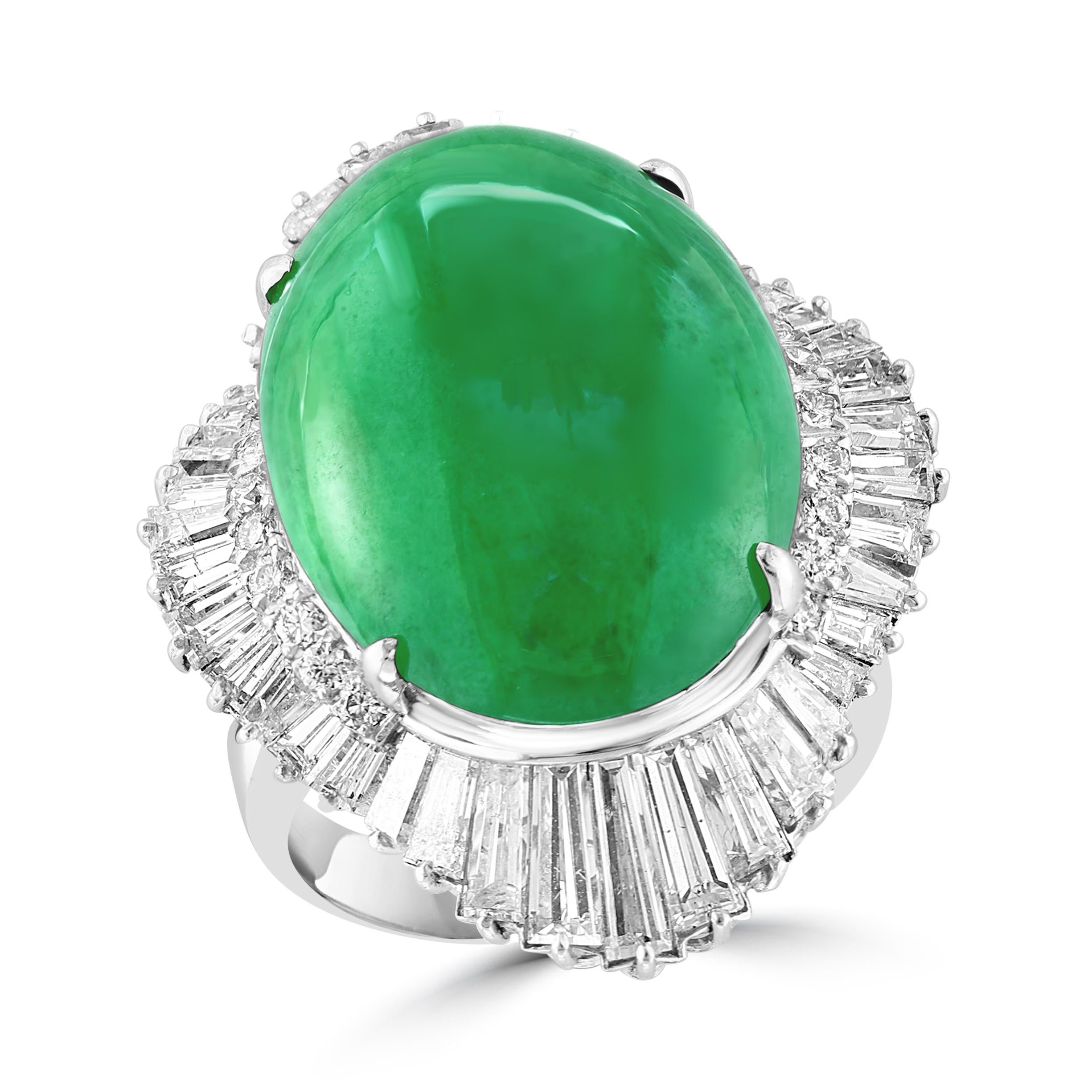 GIA Certified 23 Carat Jadeite Jade +4.5ct Diamond Cocktail Ring Platinum Estate In Excellent Condition For Sale In New York, NY