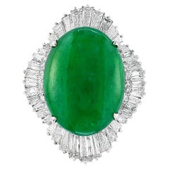Vintage GIA Certified 23 Carat Jadeite Jade +4.5ct Diamond Cocktail Ring Platinum Estate