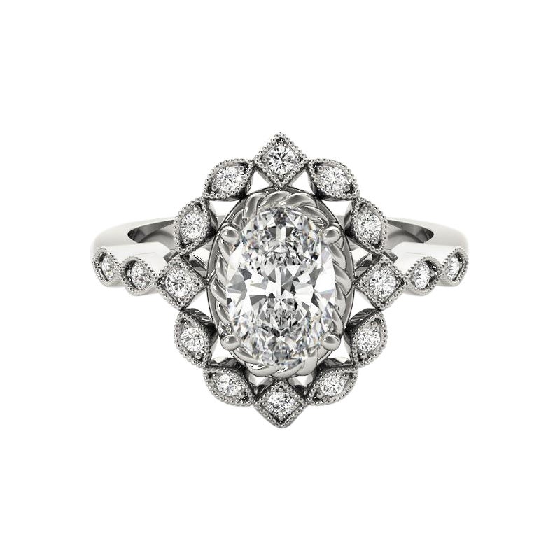 Anello con diamante ovale a doppio fiore in oro bianco 18 carati certificato GIA da 2,3 carati in vendita