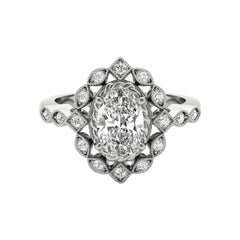GIA Certified 2.3 Carat Oval Double Halo Flower 18K White Gold Diamond Ring