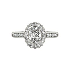 Anillo de diamantes de oro blanco de 18 quilates con calado y halo oval de 2,3 quilates certificado por GIA