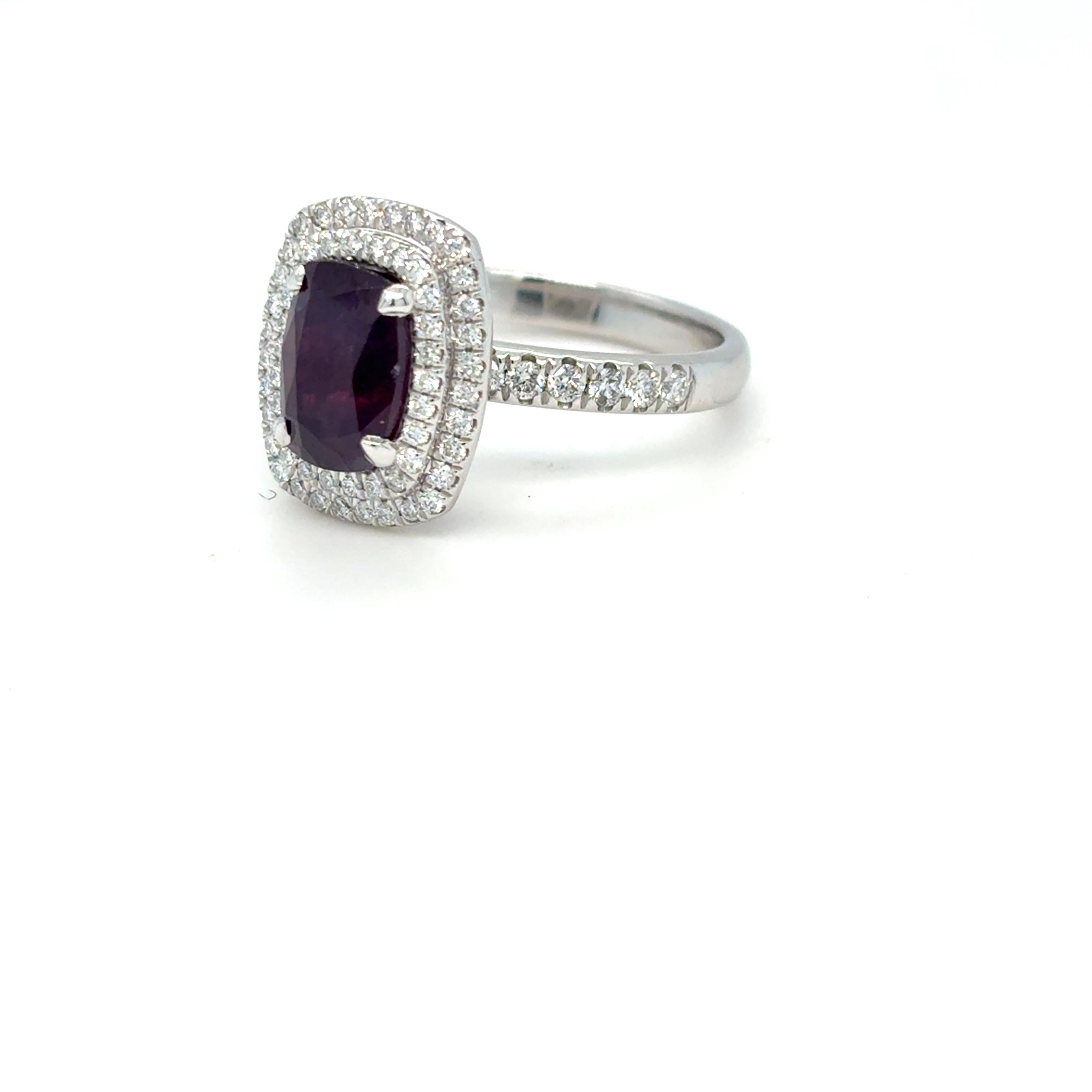 GIA Certified 2.30 Carat Cushion Cut Unheated Kashmir Sapphire Diamond Ring For Sale 5