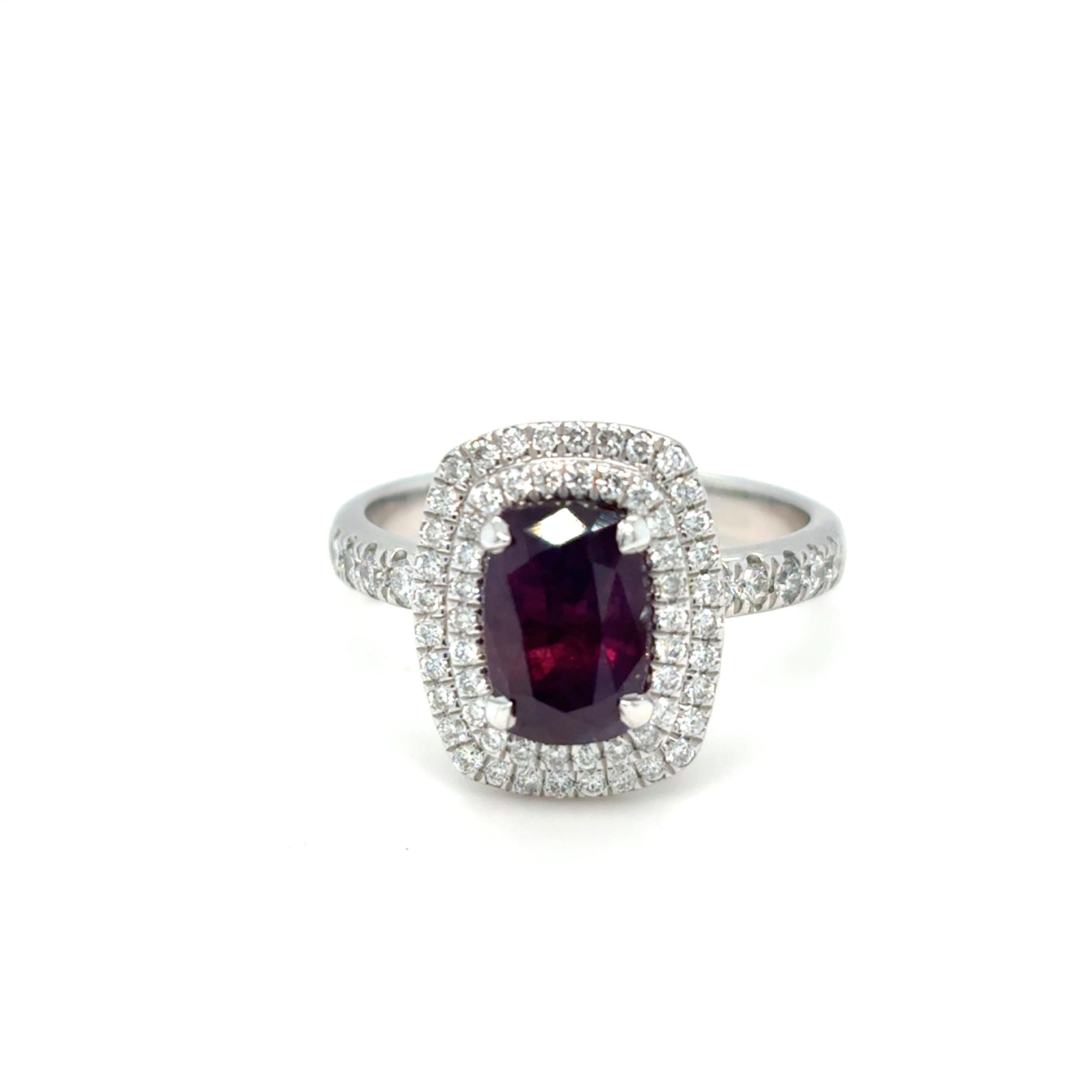 GIA Certified 2.30 Carat Cushion Cut Unheated Kashmir Sapphire Diamond Ring For Sale 8