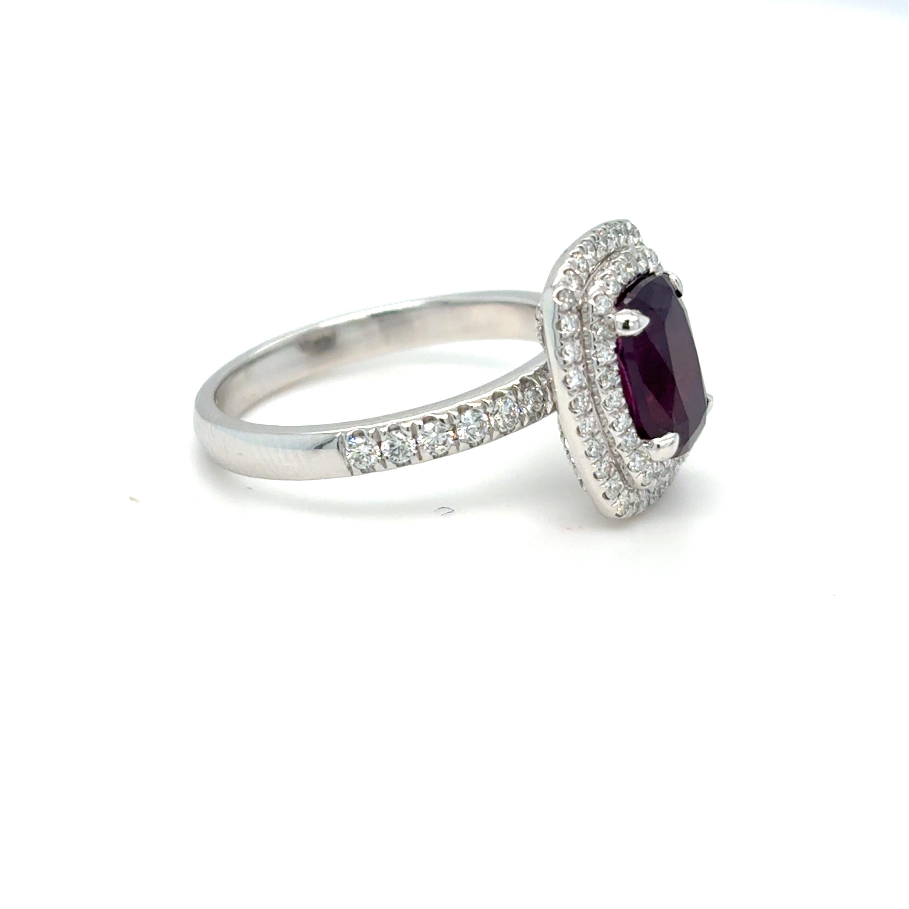 Artisan GIA Certified 2.30 Carat Cushion Cut Unheated Kashmir Sapphire Diamond Ring For Sale