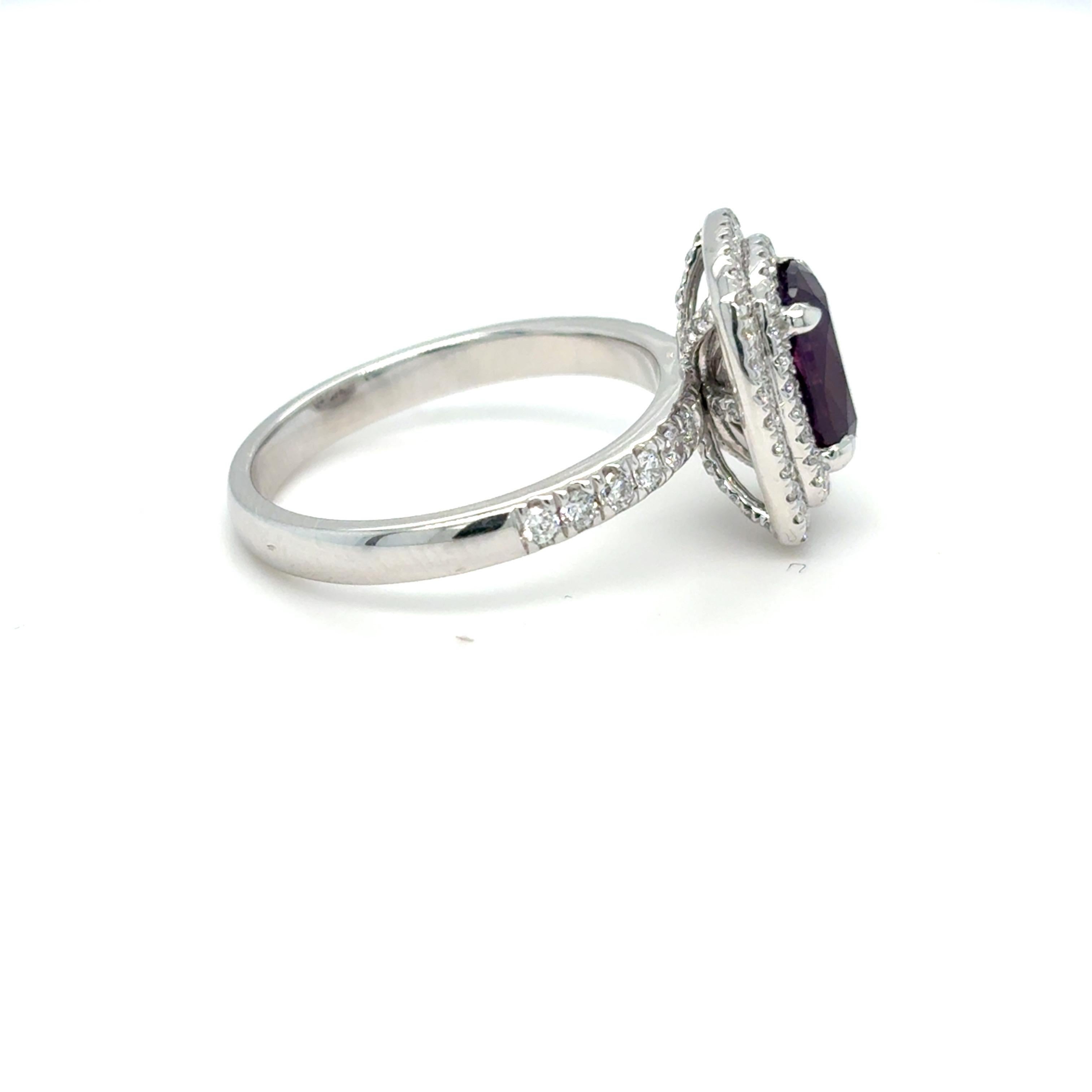 Women's GIA Certified 2.30 Carat Cushion Cut Unheated Kashmir Sapphire Diamond Ring For Sale