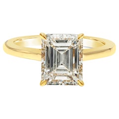 GIA Certified 2.30 Carats Total Emerald Cut Diamond Solitaire Engagement Ring