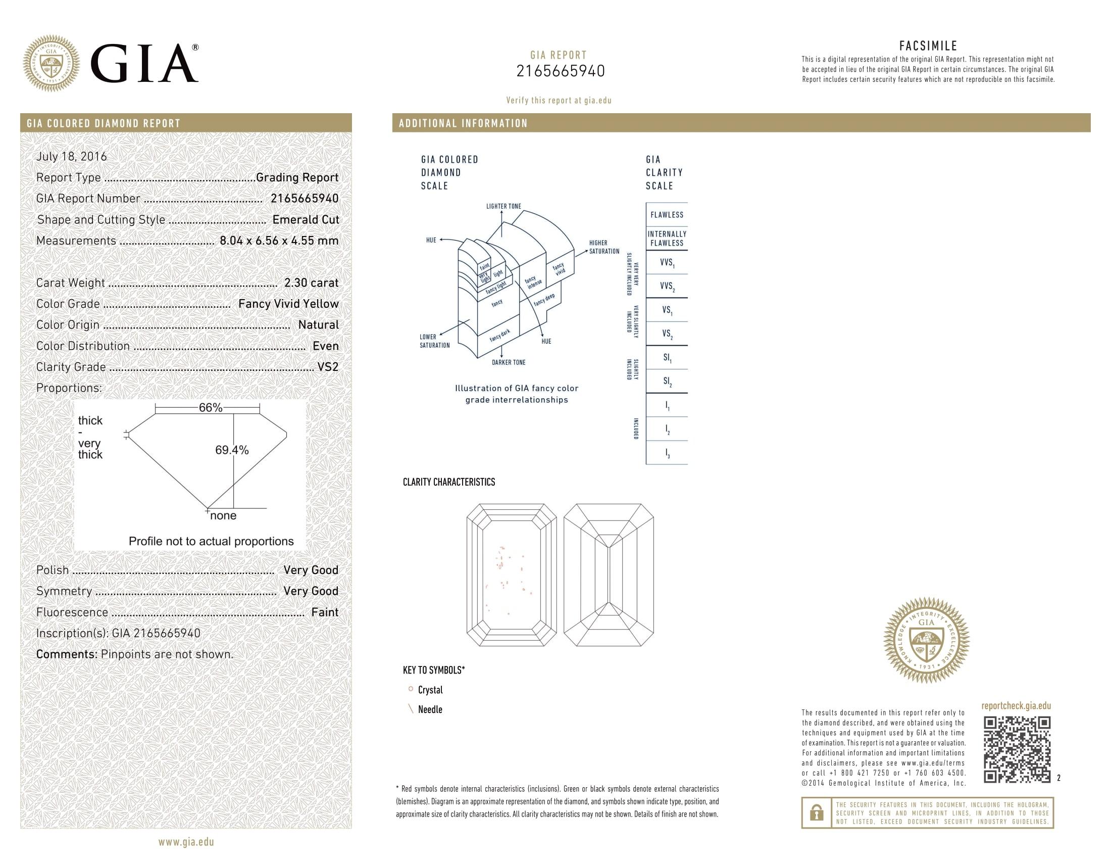 GIA Certified 2.30 Carat Emerald Cut Yellow Diamond Ring For Sale 1