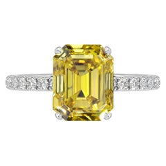 GIA Certified 2.30 Carat Emerald Cut Yellow Diamond Ring