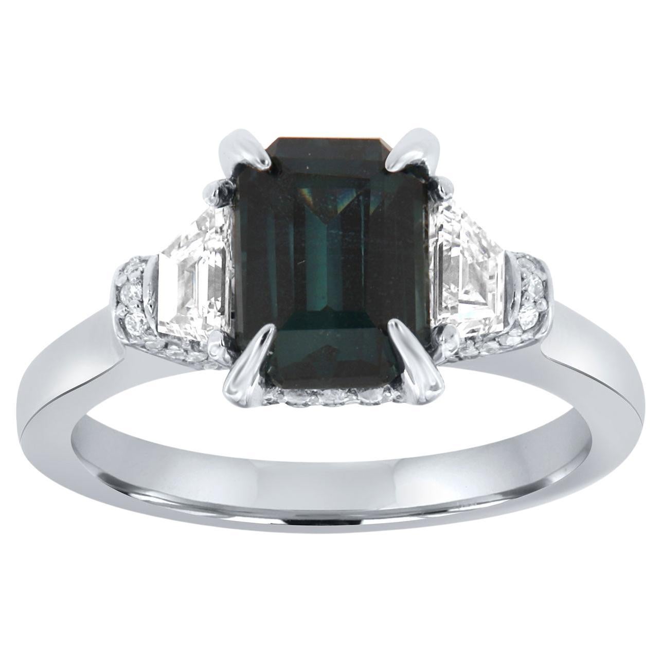 GIA Certified 2.30 Carat Non Heated Dark Blue Sapphire Diamond Platinum Ring