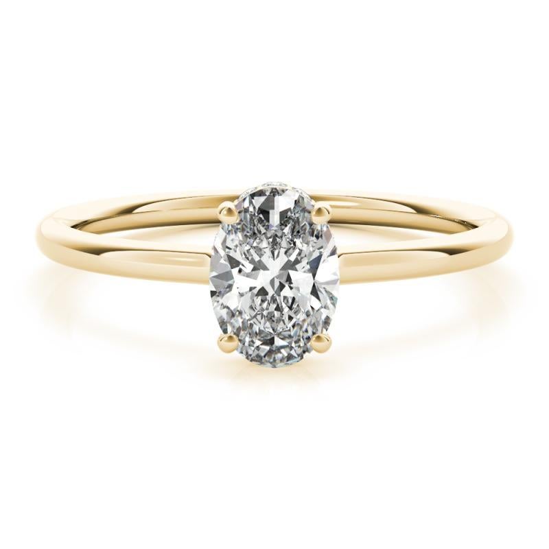 GIA zertifiziert 2,30 Karat Oval versteckt Halo Slim Band Gelbgold Diamantring im Zustand „Neu“ im Angebot in New York, NY