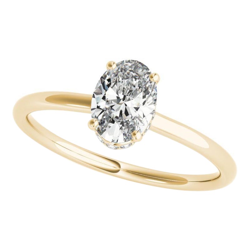 GIA zertifiziert 2,30 Karat Oval versteckt Halo Slim Band Gelbgold Diamantring
