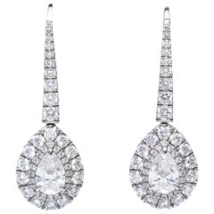 GIA Certified 2.30 Carat Pear Shaped Platinum Diamond Drop Halo Modern Earrings