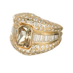 GIA Certified 2.30 Carat Sapphire Diamond 18k Yellow Gold Cocktail Ring