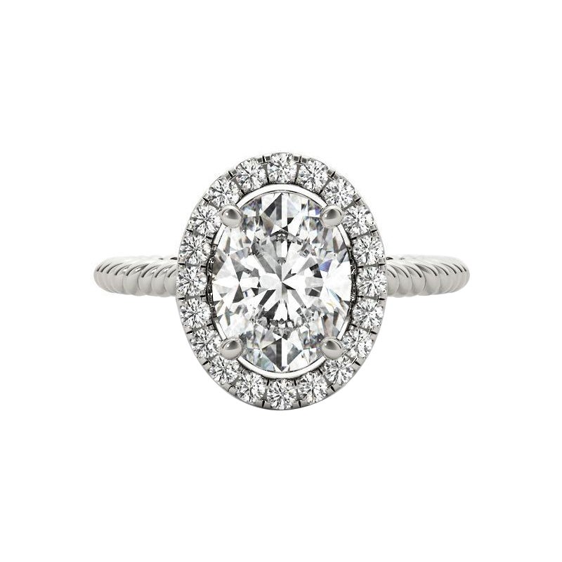 GIA-zertifiziert 2,30 Karat verdreht Seil Oval Halo Kathedrale Platin Diamant-Ring im Angebot