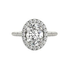 Bague en platine certifiée GIA de 2,30 carats avec halo ovale en corde torsadée