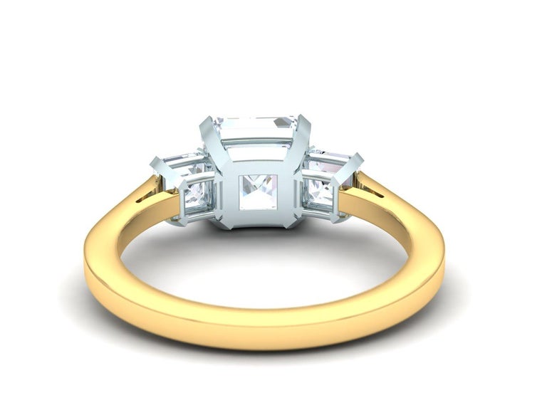 Modern GIA Certified 2.30 Carat D-VS2 Asscher Three-Stone Ring For Sale