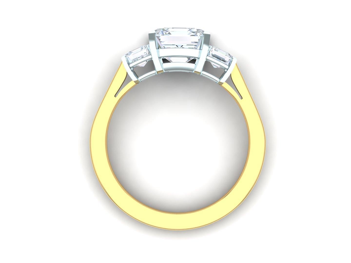 Asscher Cut GIA Certified 2.30 Carat D-VS2 Asscher Three-Stone Ring For Sale