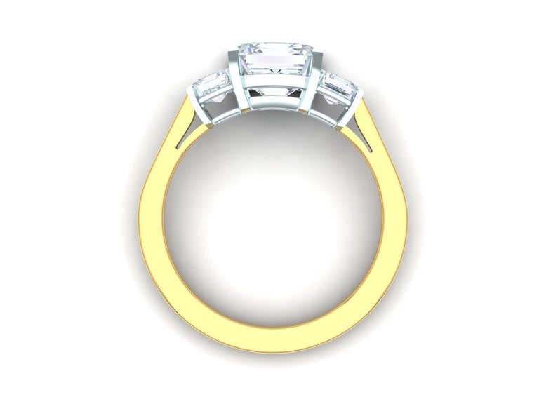 Asscher Cut GIA Certified 2.30 Carat D-VS2 Asscher Three-Stone Ring For Sale