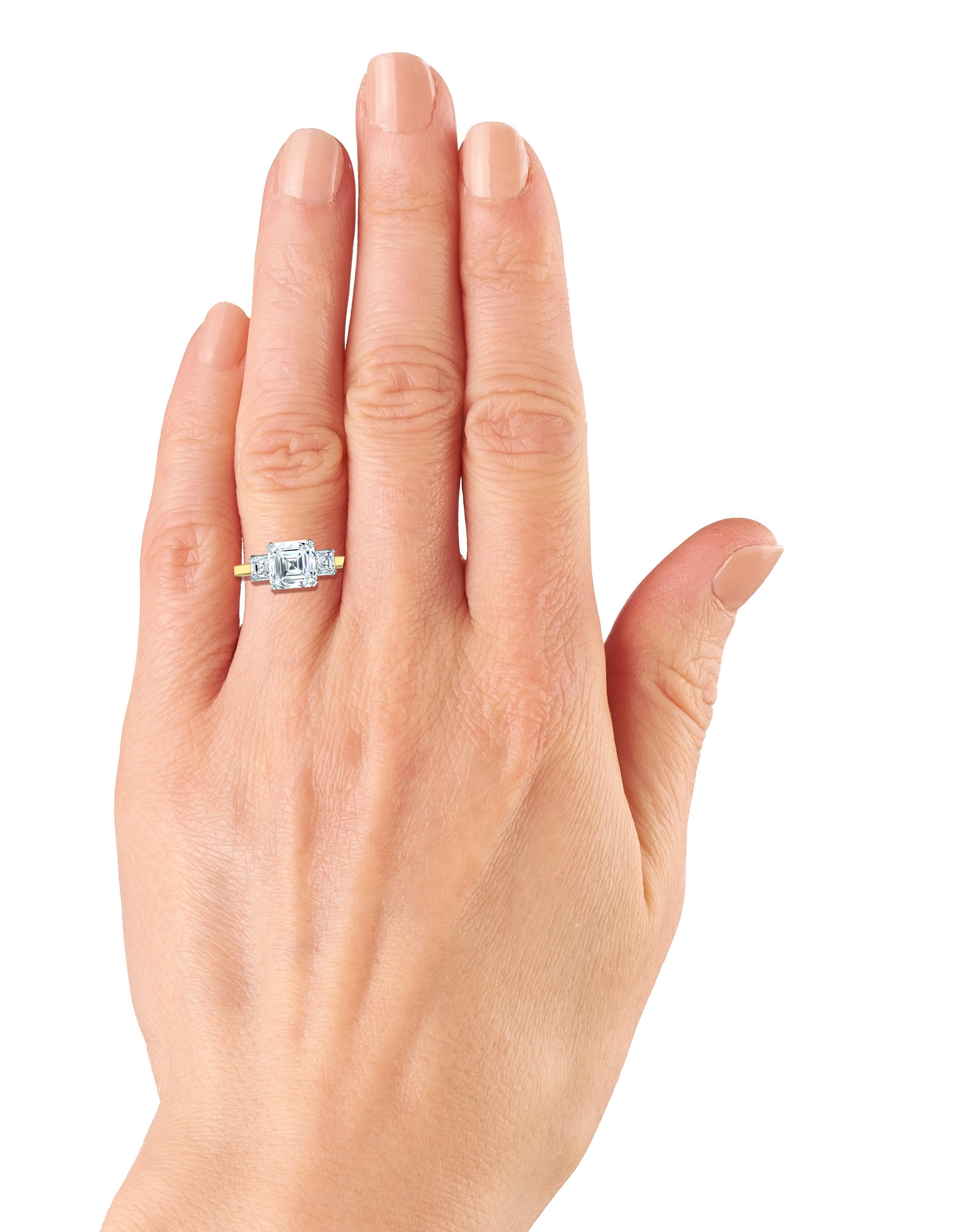 GIA Certified 2.30 Carat D-VS2 Asscher Three-Stone Ring In Excellent Condition For Sale In Aliso Viejo, CA