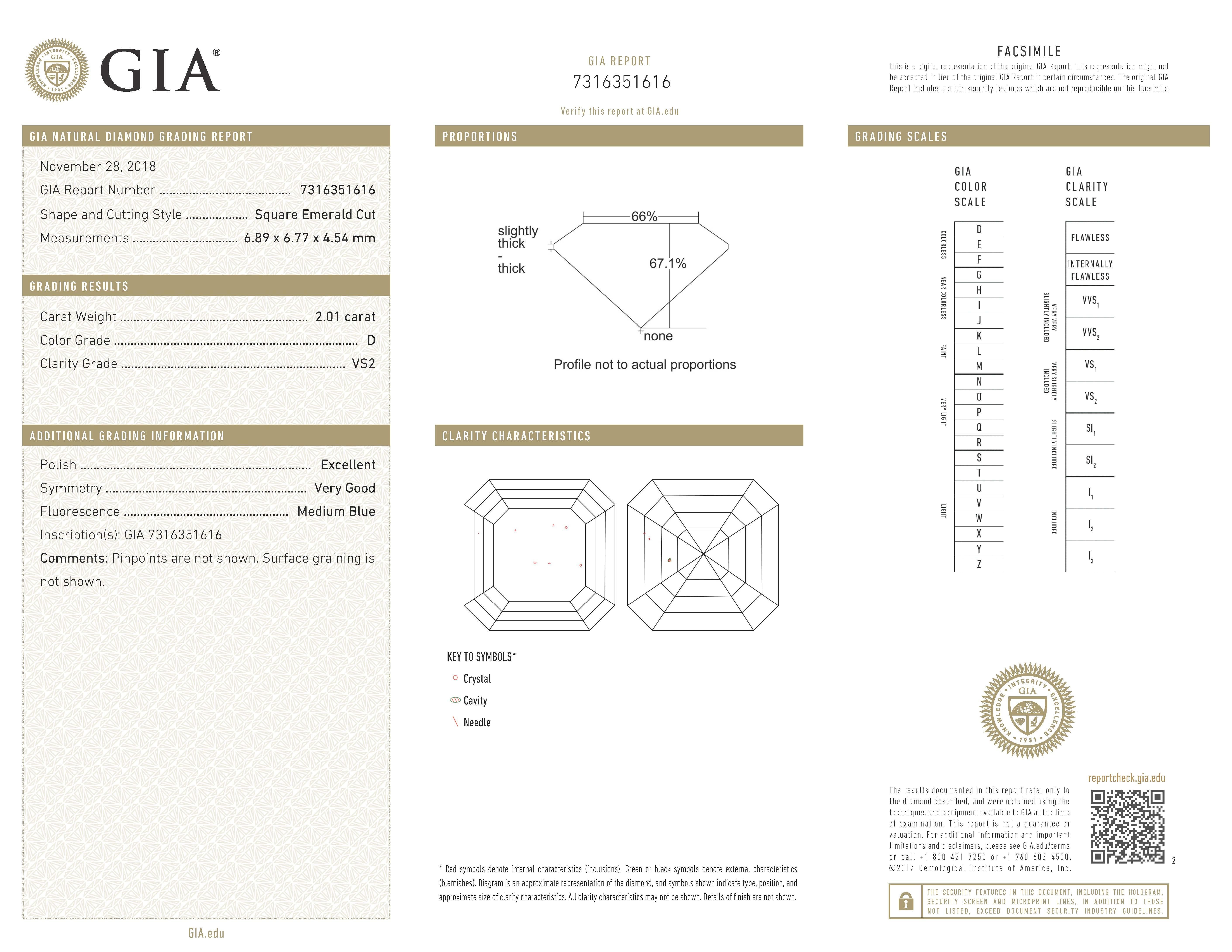 Women's or Men's GIA Certified 2.30 Carat D-VS2 Asscher Three-Stone Ring For Sale