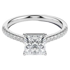GIA Certified 2.30 Ct E VVS1 Princess Diamond Pavé Band Ring in 18K White Gold