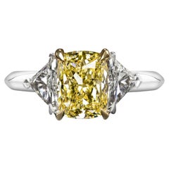 GIA Certified 2.30 Fancy Yellow  Long Radiant Cut Solitaire Diamond Ring