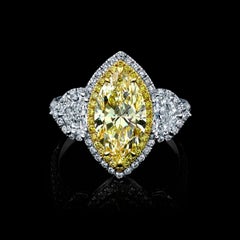 GIA Certified 2.30ct Marquise Diamond Set with Two Trapezoids and a Double Halo