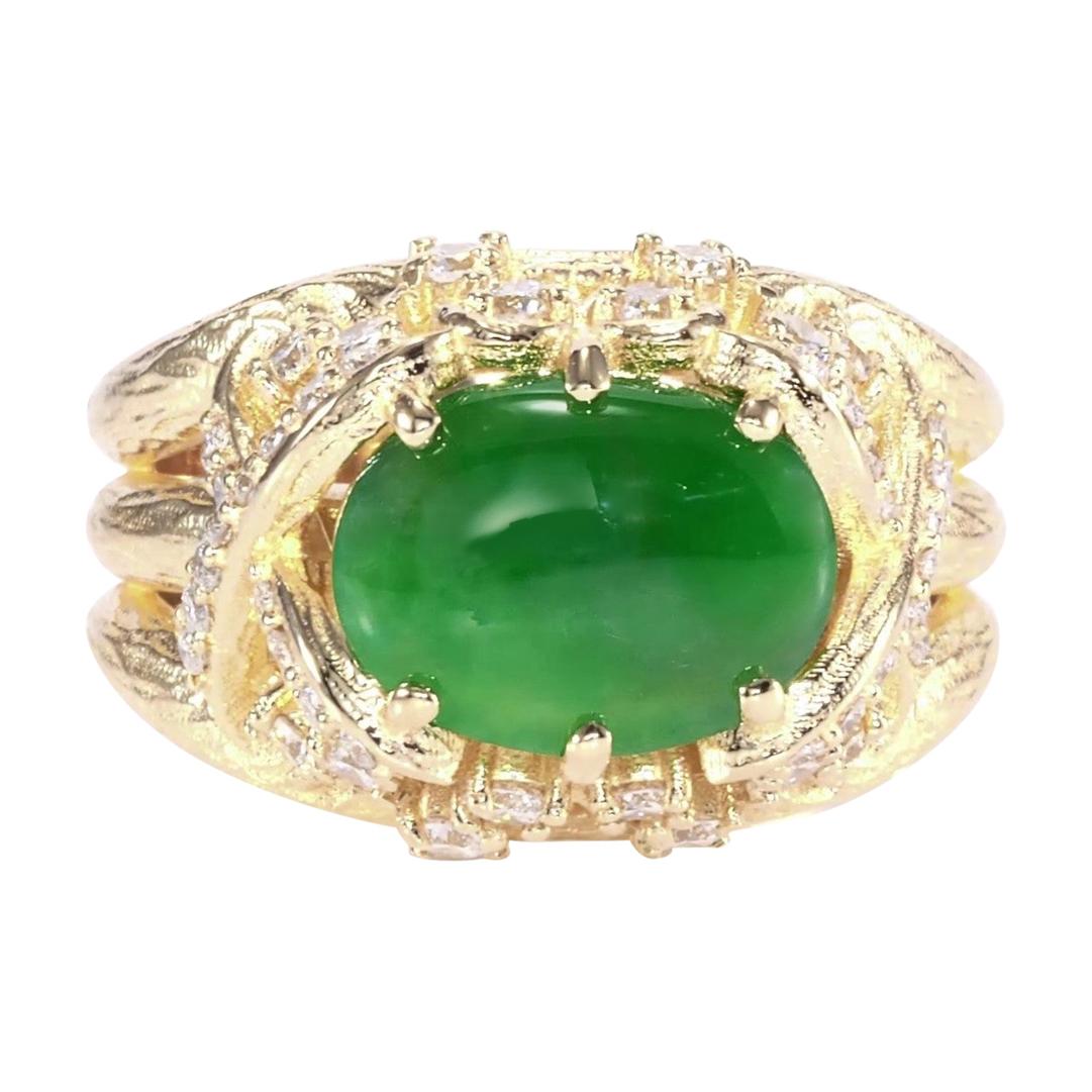 GIA Certified 2.30ct Type A Imperial Jadeite Jade 18K Rose / Yellow Gold Ring For Sale