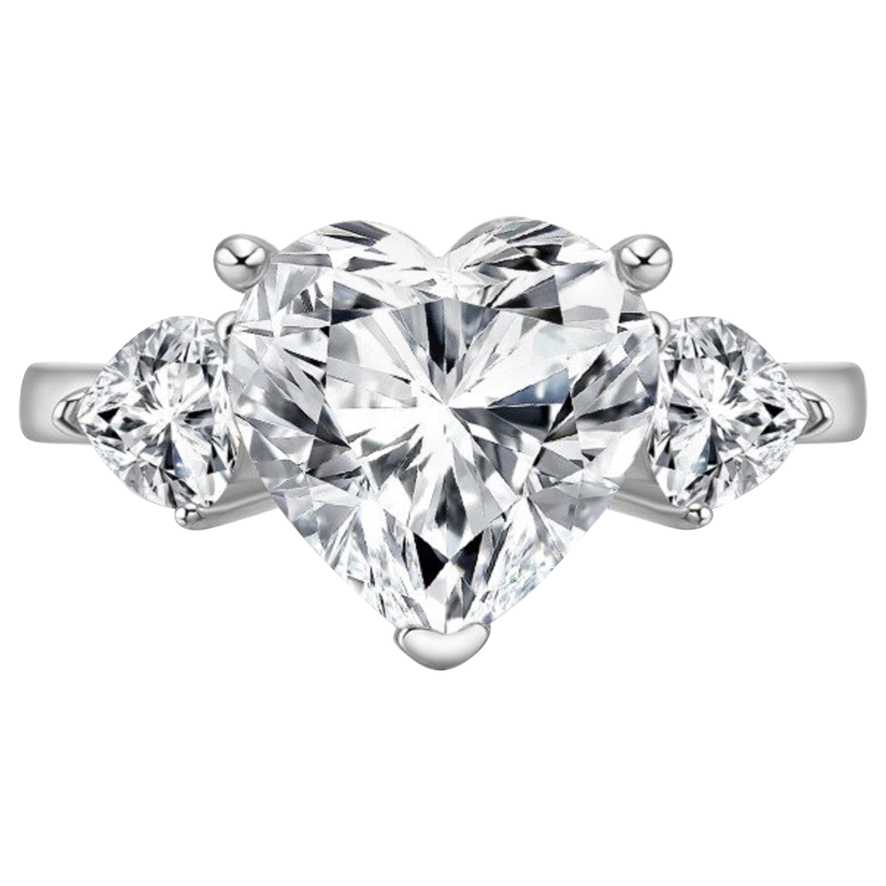 GIA Certified  FLAWLESS Heart Shape Diamond Three-Stone Engagement Ring