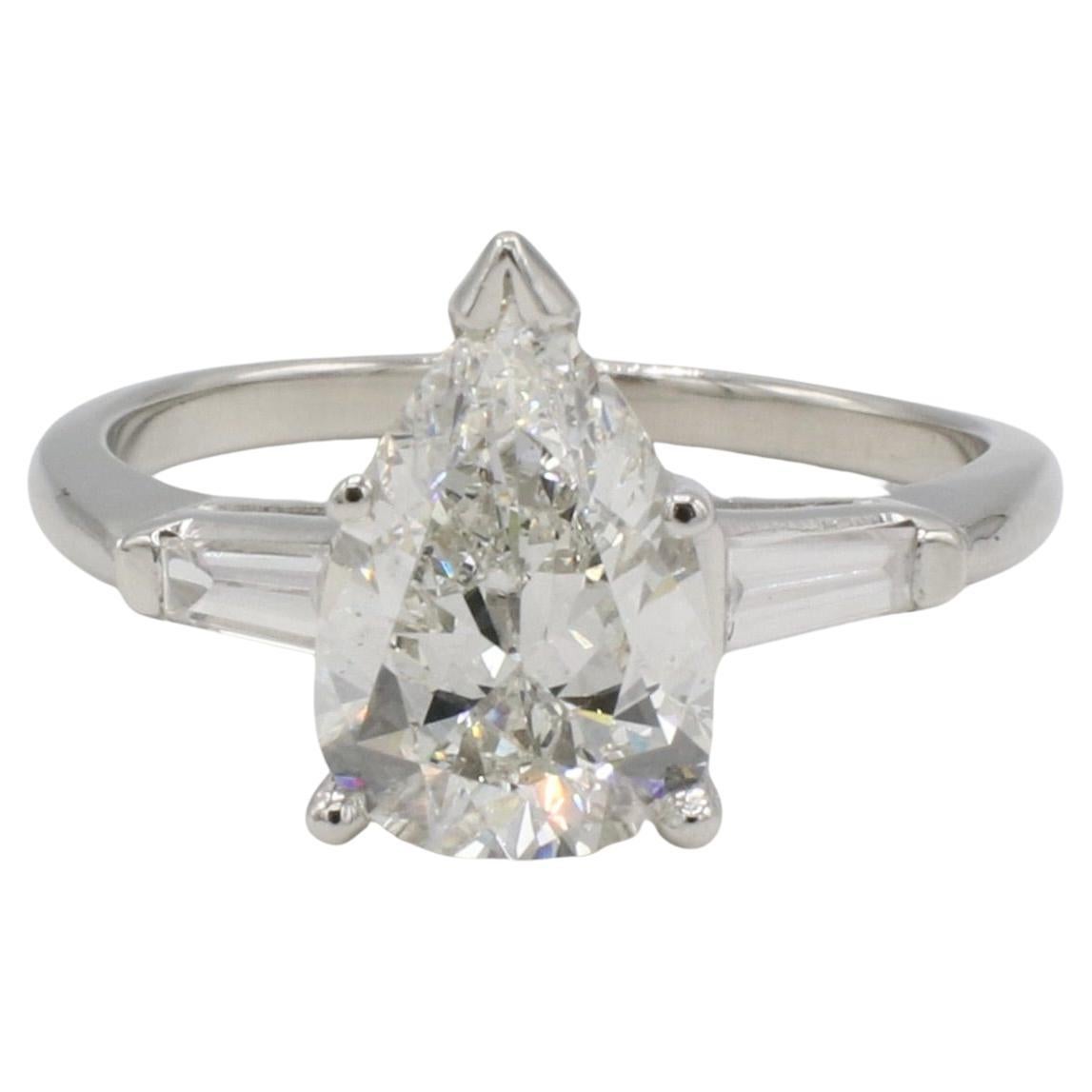 GIA Certified 2.31 Carat I SI1 Natural Pear Shape Diamond Engagement Ring