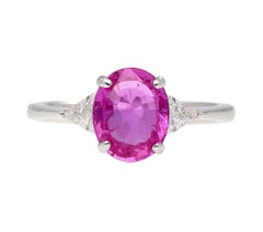 GIA Certified 2.31 Carat Pink Sapphire Oval & Diamond 3-Stone Ring
