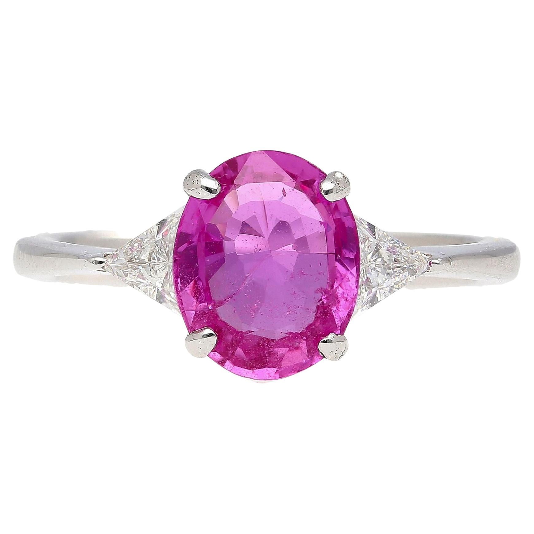 GIA Certified 2.31 Carat Pink Sapphire Oval & Diamond 3-Stone Ring