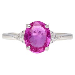 GIA Certified 2.31 Carat Pink Sapphire Oval & Diamond 3-Stone Ring