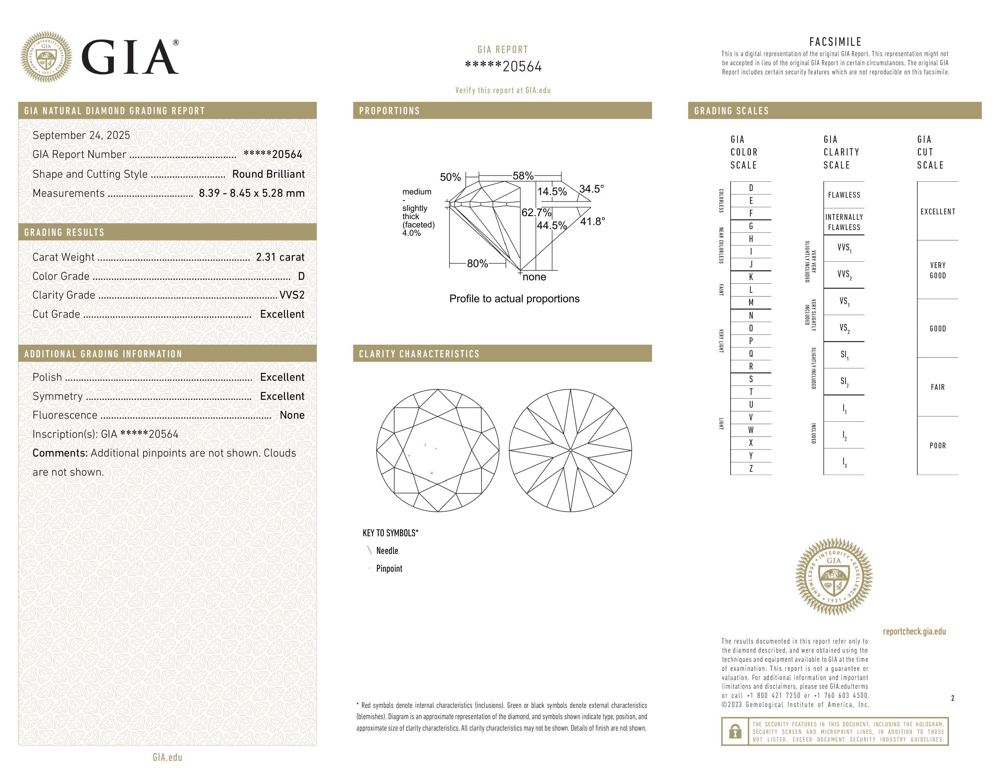 GIA Certified 2.31 Carat Round Cut Diamond D Color VVS2 Clarity Ring in 18K Gold In New Condition For Sale In Chicago, IL