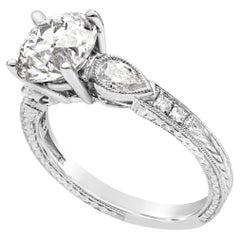 GIA Certified 2.31 Carats Old European Cut Diamond Three-Stone Engagement Ring