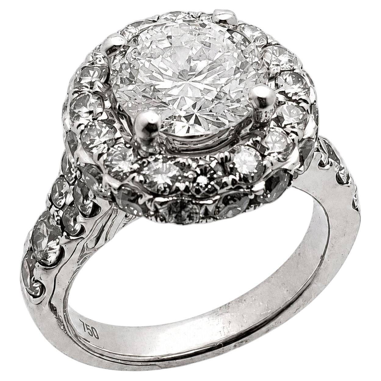 GIA Certified 2.31 CT Diamond Halo Engagement Ring For Sale