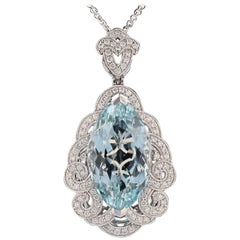 GIA Certified 23.14 Carat Aquamarine Diamond Pendant Necklace