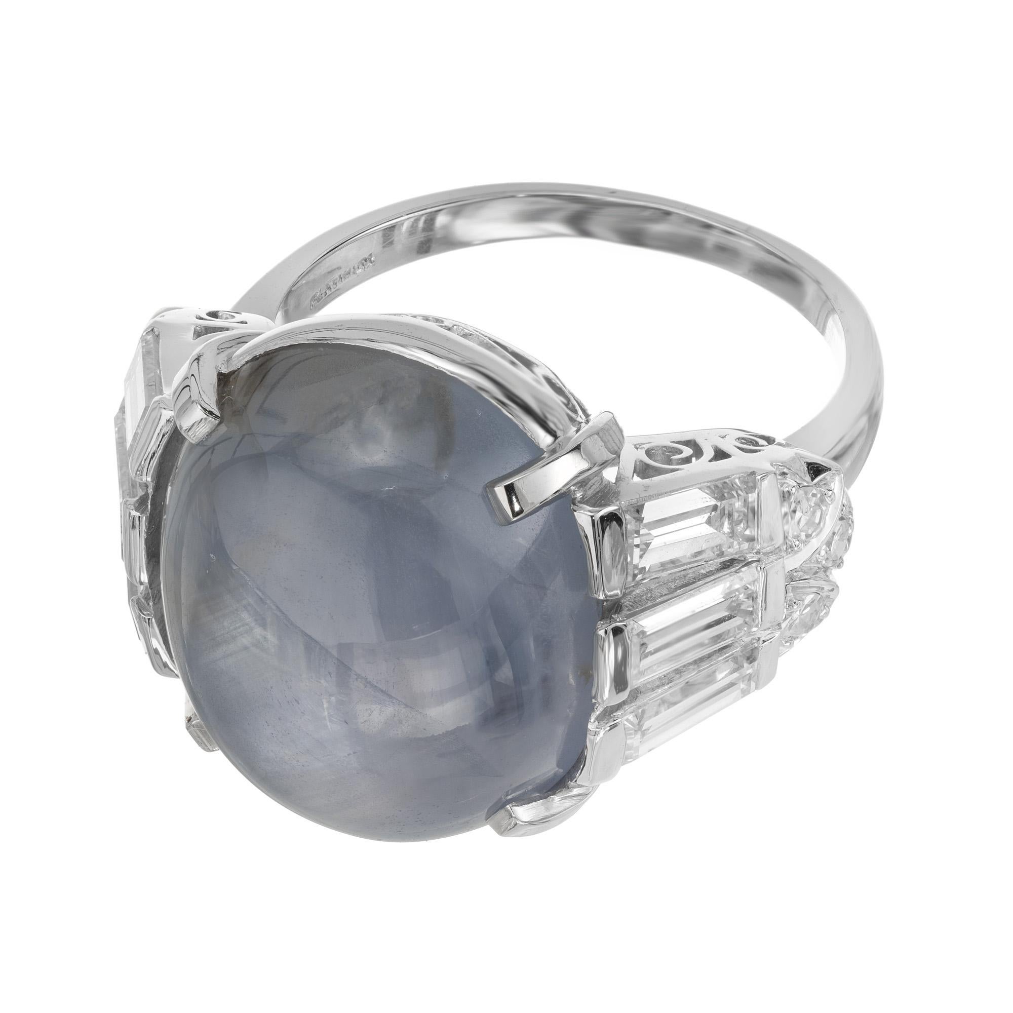 Cabochon Anello in platino con zaffiro ovale e diamante certificato GIA da 23,19 carati in vendita