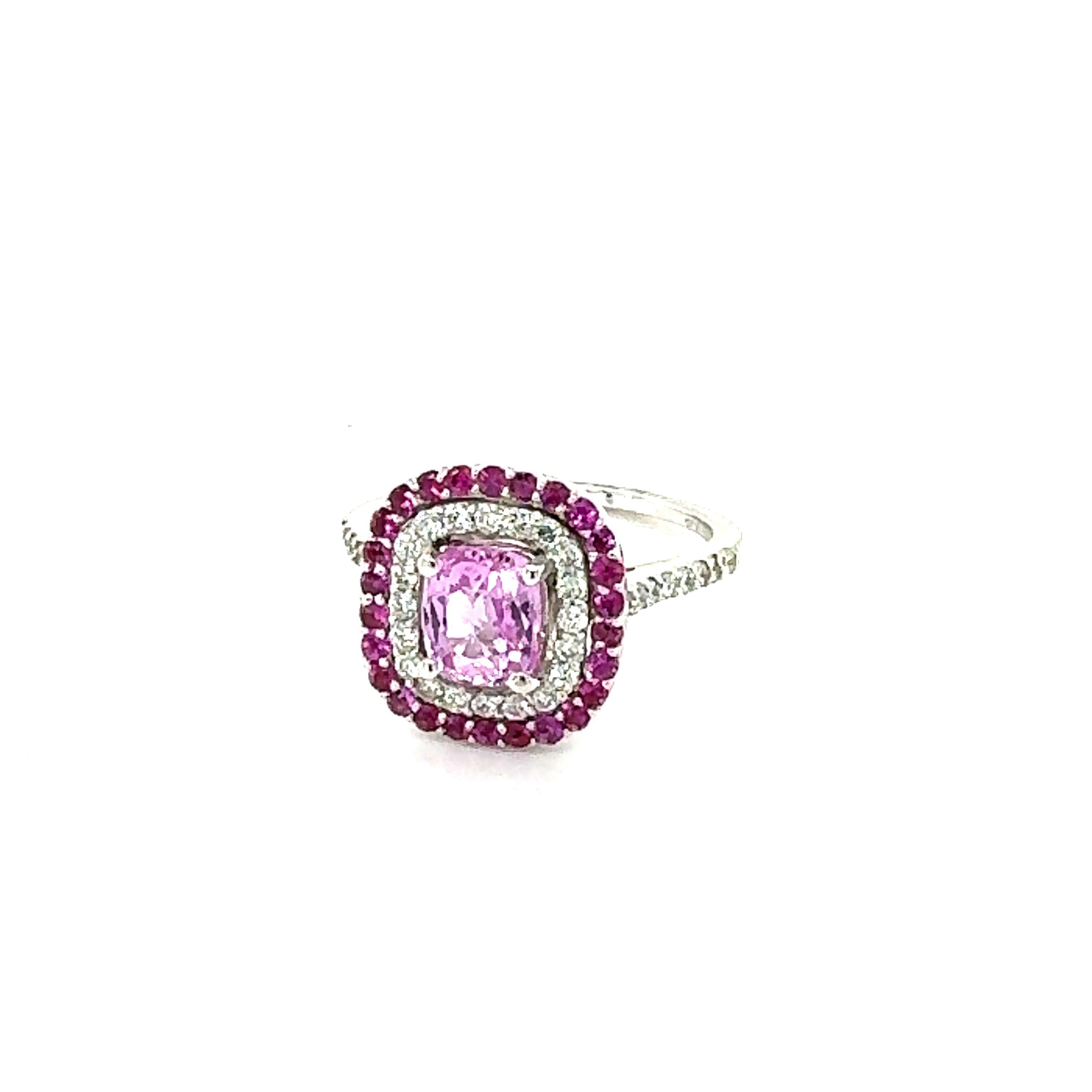 Contemporary GIA Certified 2.32 Carat Cushion Cut Pink Sapphire Diamond White Gold Ring For Sale