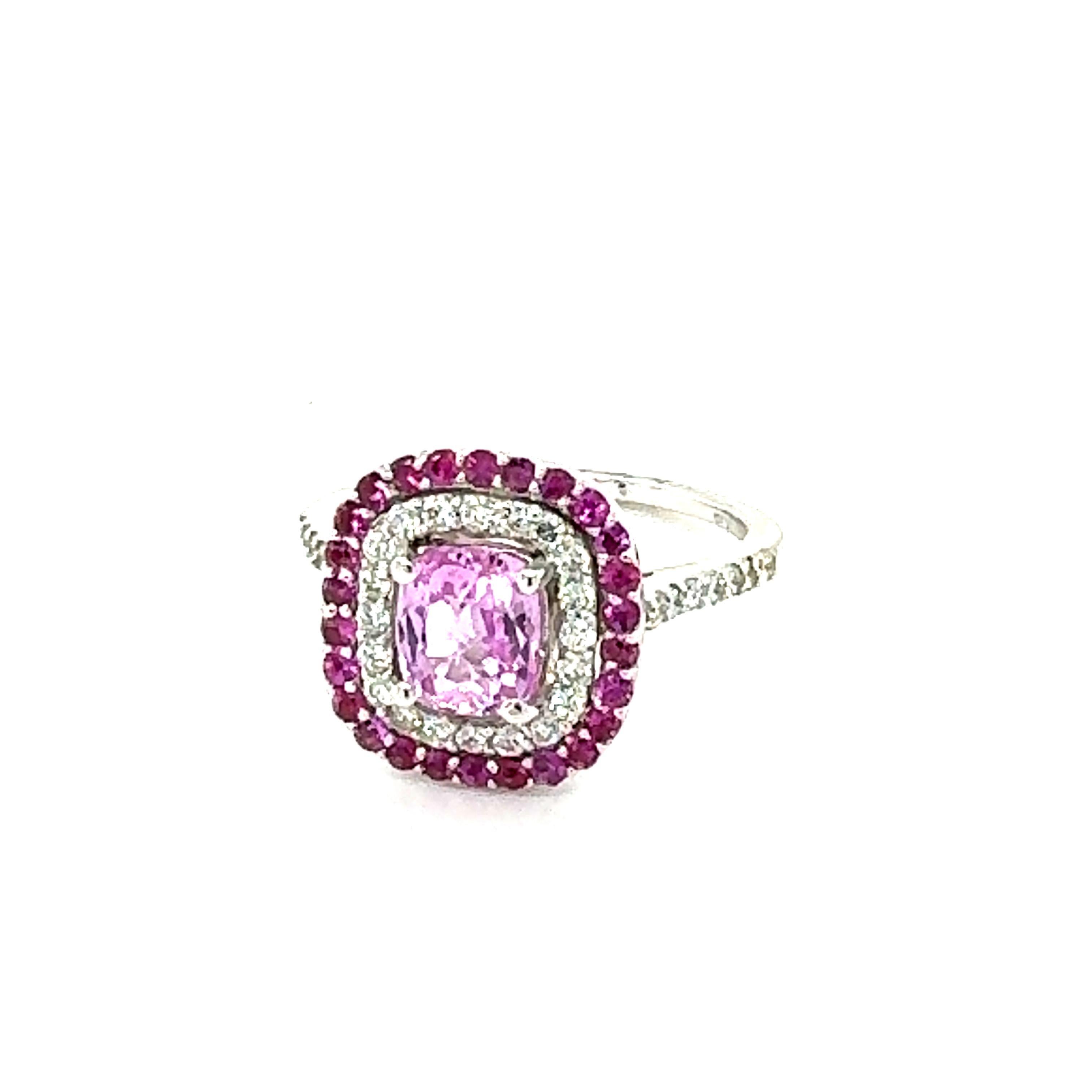 GIA Certified 2.32 Carat Cushion Cut Pink Sapphire Diamond White Gold Ring In New Condition For Sale In Los Angeles, CA