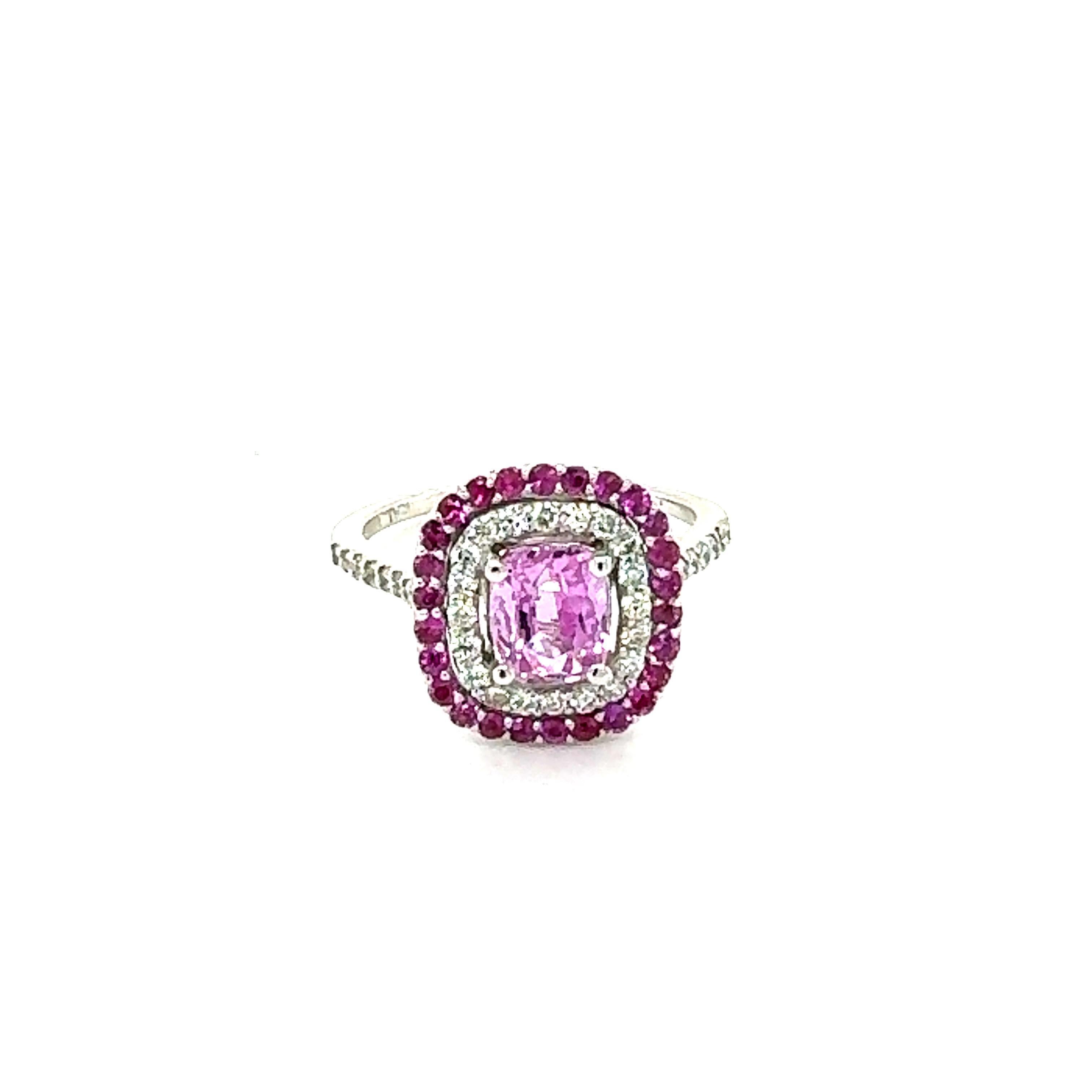 Women's GIA Certified 2.32 Carat Cushion Cut Pink Sapphire Diamond White Gold Ring For Sale