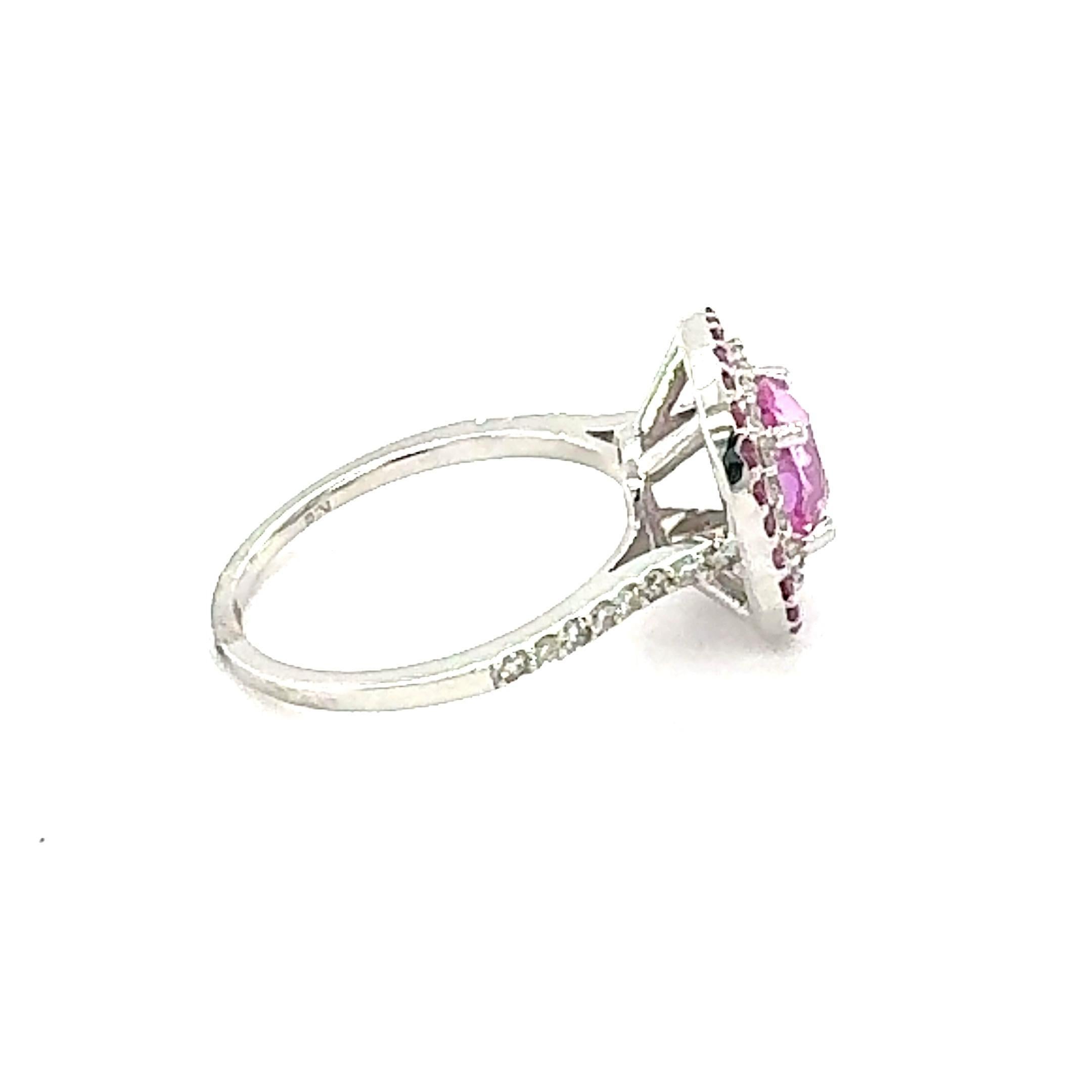GIA Certified 2.32 Carat Cushion Cut Pink Sapphire Diamond White Gold Ring For Sale 1
