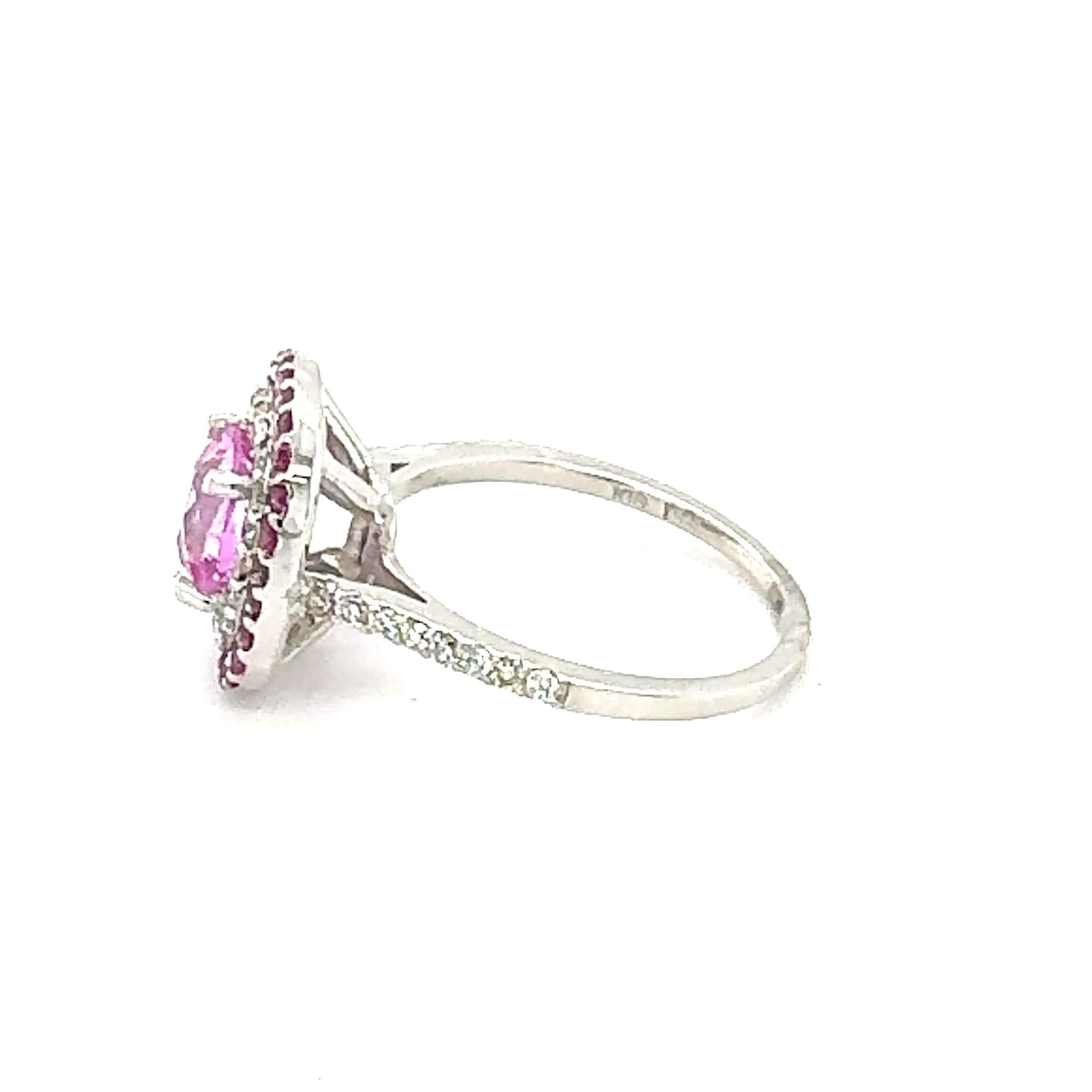 GIA Certified 2.32 Carat Cushion Cut Pink Sapphire Diamond White Gold Ring For Sale 2