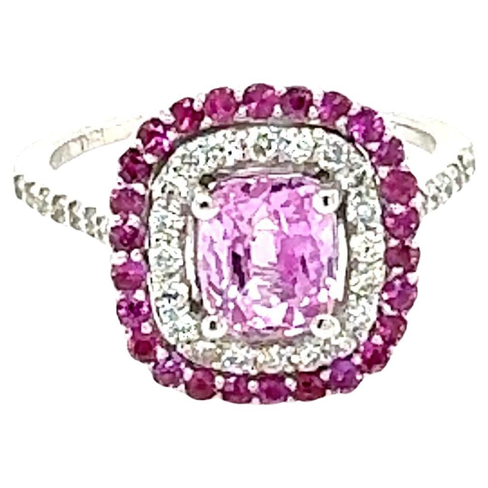 GIA Certified 2.32 Carat Cushion Cut Pink Sapphire Diamond White Gold Ring For Sale