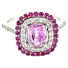 GIA Certified 2.32 Carat Cushion Cut Pink Sapphire Diamond White Gold Ring