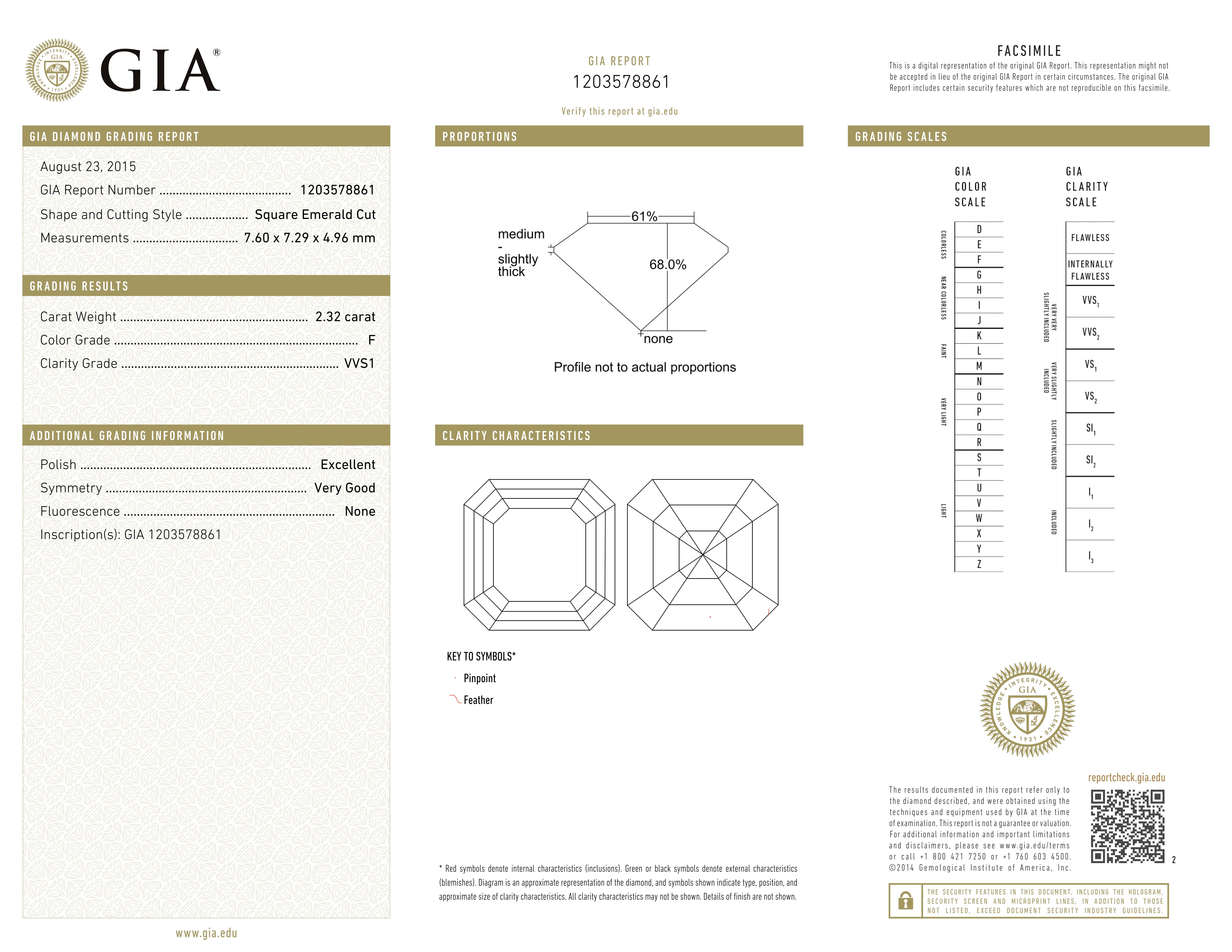 Bague en platine certifiée GIA avec diamant taille émeraude de 2.32 carats Neuf - En vente à Chicago, IL