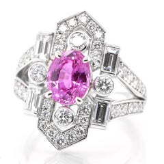 GIA Certified 2.32 Carat Natural Pink Sapphire Art Deco Inspired Ring