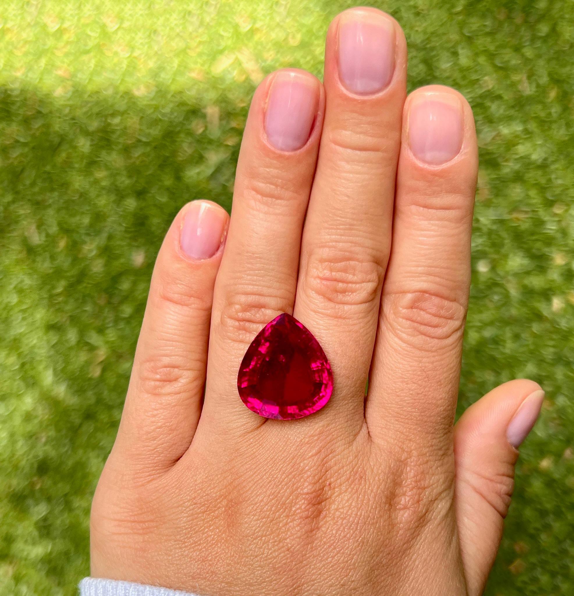 GIA Certified 23.28 Carat Pear Cut Natural Rubellite Tourmaline In Excellent Condition For Sale In Laguna Niguel, CA